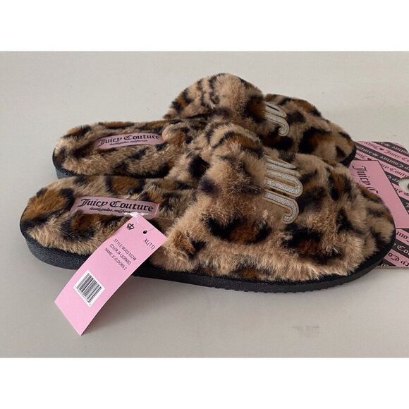 Juicy Couture ELDORIS 2 Faux Fur LEOPARD Slip On Slide Slippers Women’s Sz XL 11 - Picture 11 of 12